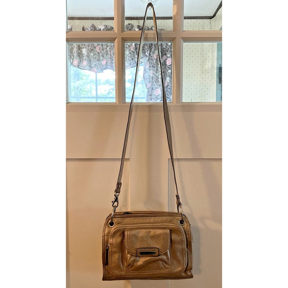 Tignanello Metallic Gold Pebbled Shoulder Bag Purse Leather NWOT - Picture 3 of 8